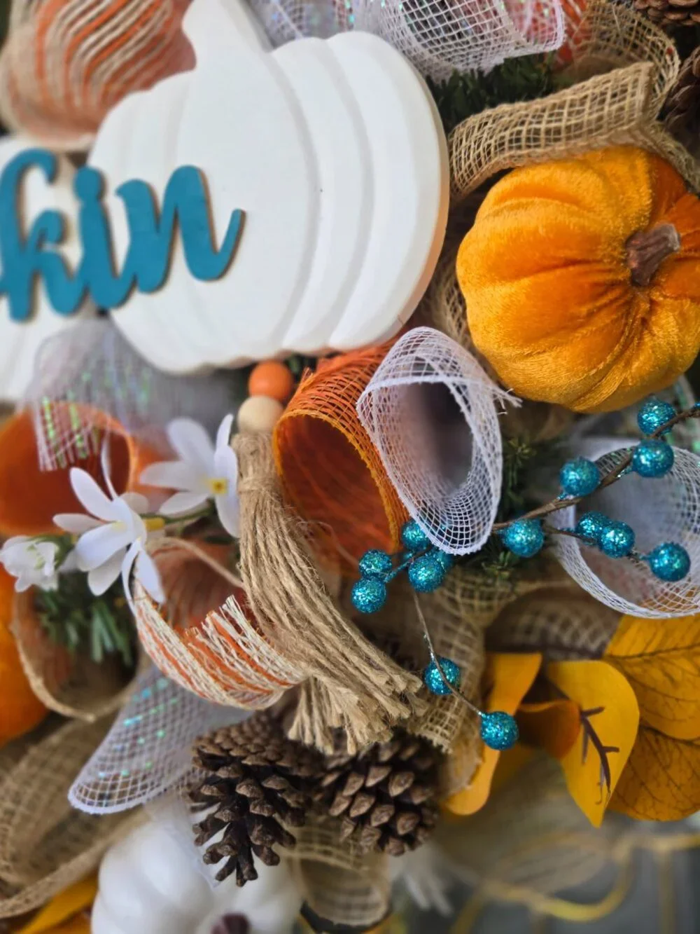 The Perfect Pumpkin Orange & Turquoise Fall Wreath